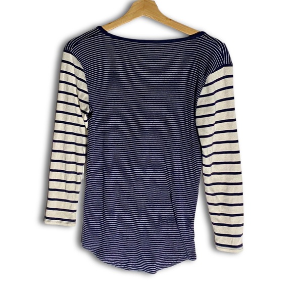 J.Crew Modal Navy/White Mixed Stripe Pattern Henley Shirt - Picture 2 of 4